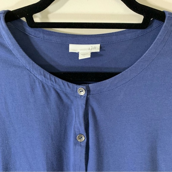 2/$35 J.Jill Blue Henley cotton knit roll tab-sleeve top - Picture 3 of 8
